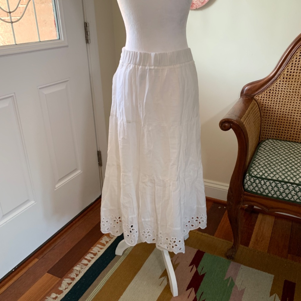NWT Isaac Mizrahi White Cotton Lawn Skirt Eyelet Lace XS - Picture 3 of 5